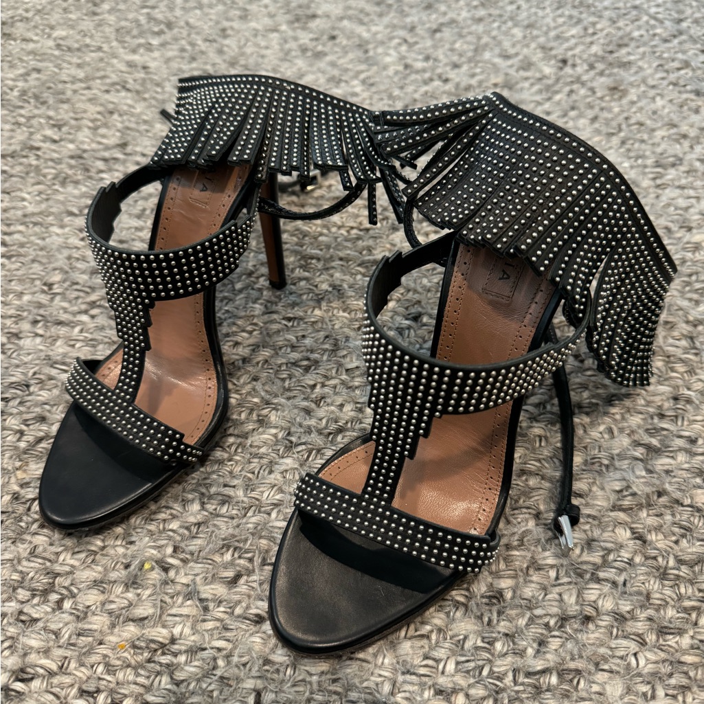 Alaia Black Fringe Studded Heels